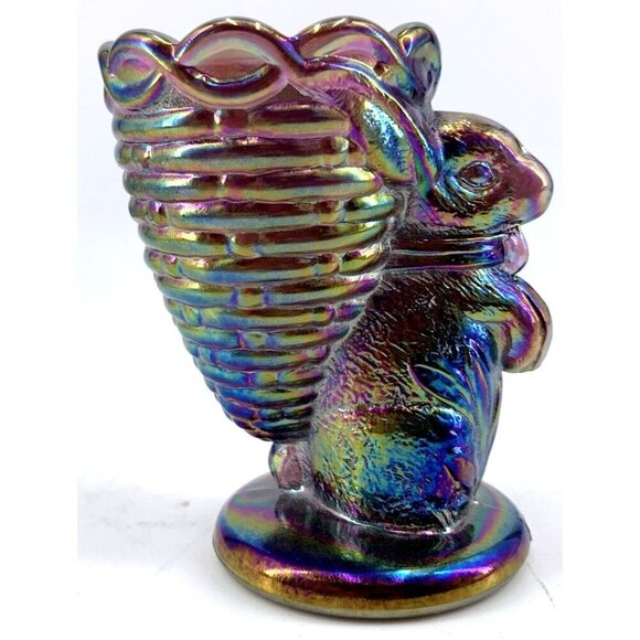 Bunny Rabbit Carnival Glass Egg Cup Toothpick Holder Easter 3.25" Signed Vtg - Picture 5 of 8